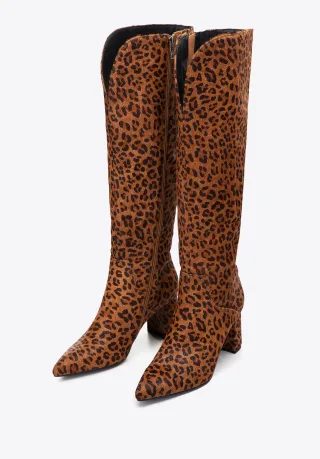 Wittchen Damenstiefel aus Leder mit Tierhaarmuster, dunkelbraun-hellbraun
