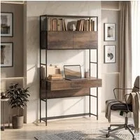 HOMCOM Schreibtisch Computertisch Bürotisch mit Regalen und Türen (Set, 1-St., 1 Tisch), für Homeoffice, Wohnzimmer, Braun