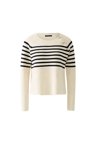 Oui - Pullover Viskosemischung white blue - Gr. - 42