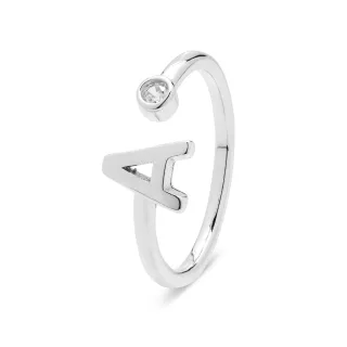 Luxenter, Buchstabenring aus 925er Sterlingsilber und glänzenden Zirkonen mit rhodinierter Oberfläche
