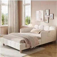 Flieks Polsterbett, Kinderbett Einzelbett 90x200cm mit Polsterkopfteil und Rausfallschutz