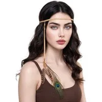 Metamorph Hippie-Kostüm Stirnband mit Federdeko, Kopfschmuck für Hippies, Ureinwohner und Festivalbesucher