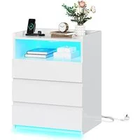 MSMASK Nachttisch mit 3 Schubladen, Steckdosenleiste und LED-Beleuchtung (1-St), Nachtschrank, Beistelltisch, 40x35x60cm
