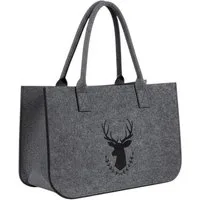 meberg Freizeittasche Filztasche Hirsch Hellgrau od. Dunkelgrau Damen groß (Shopper modern, 1-tlg., Aufbewahrungstasche Einkaufstasche), Tasche Filz Grau Hirschmotiv