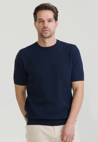 T-Shirt Basic-Strick-T-Shirt Mit Rundhalsausschnitt Und Knöpfen