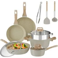 HOMELUX Topf-Set Kochgeschirr-Set, Induktions Töpfe Set, Antihaftbeschichtung, Aluminium, Edelstahl (Pfanne 24/28cm, Tiefe Bratpfanne 28cm, 12-tlg., Topf mit Dampfgarer 24cm, Milchtopf 16cm), Induktion