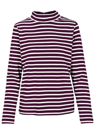 CLARINA - Stehbund-Shirt, 1/1 Arm,Ringel aubergine-offwhite - Gr. - 42