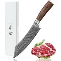 Wakoli Fleischmesser Edib Damast BBQ- & Blockmesser I Kochmesser Küchenmesser I 20cm Klinge, Aus 67 Lagen Damaststahl, VG10 Kern, Pakkaholzgriff, inkl. Geschenkbox