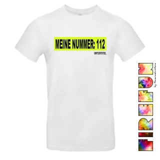 FIREFUN - T-Shirt mit Aufschrift "MEINE NUMMER: 112" 2XL MIT Untertitel (max. 20 Zeichen) Hinten (Rücken) blau (royal) MIT Silberstreifen (Reflexoptik)
