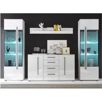 Lomadox Esszimmer-Set COLORADO-61, (Spar-Set, 4-St), weiß Hochglanz inkl. LED 300x200x42cm