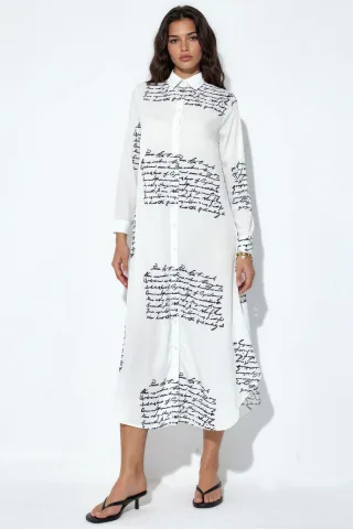 Textdruck Maxi Shirtkleid