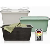 Hausfelder Wäschekorb Wäschewanne 58x37x25cm (Farbmix, 3 Wannen, 35 l) (Set, 3 St., 3 x Wäschewannen), mit klappbaren Henkeln, mit Griffen, 35 Liter