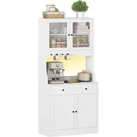 MSMASK Küchenbuffet Küchenschrank, Buffetschrank Hochschrank mit Schublade und LED, Weiß