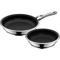 WMF Pfannen-Set Click&Serve Pfannen Set, 3-teilig, Cromargan Edelstahl rostfrei 18/10 (1x Bratpfanne beschichet ohne Griff 24 cm, 1x Bratpfanne beschichet ohne Griff 28 cm, 1x abnehmbarer Griff, 2-tlg., Bratpfanne ohne Griff, Bratpfanne ohne Griff, a