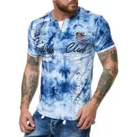 L.gonline Kurzarmshirt Herren T-Shirt, Sommershirt, Batik Optik, 2879 Indigo Blau XL (Shirt Kurzarmshirt Tee, 1-tlg) Fitness Freizeit Casual