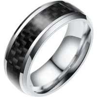 Taffstyle Fingerring Herren Damen Edelstahl Ring Facettenschliff Carbon Inlay schräge Kante (Markanter Edelstahlring mit Carbon Inlay und Glanzoptik 8mm)