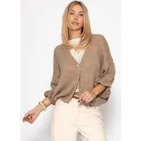 SASSYCLASSY Cardigan Cardigan mit 3/4-Ärmeln für Damen Cozy Cardigan mit Ballonärmeln und Knopfleiste und Volants
