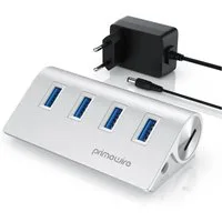 Primewire USB-Adapter 1× USB Typ A Stecker zu 4 x USB 3.2 Gen2 Buchse, 4 Port USB 3.2 Gen2 Hub Aktiv Verteiler mit Netzteil, Alugehäuse