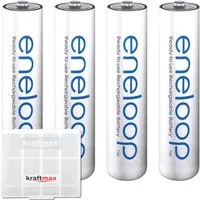kraftmax 4er Pack Panasonic Eneloop AAA Akku Batterien in Kraftmax Akkubox Akku Panasonic Eneloop AAA HR03 800 mAh (1,2 V V, 1 St), Kraftmax Akkubox für sicheren Transport und Aufbewahrung