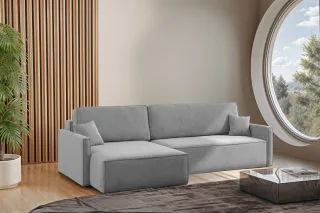 Ecksofa Schlafsofa Sofa LOUIS Stoff Salvador Grau Ottomane Links