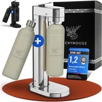 Luckymoose Wassersprudler Infinity-S mit 2x 1,25L langlebige Edelstahlflaschen, (2xSand-tlg), Spart bis zu 25% CO2, Flaschen spülmaschinenfest & ohne Ablaufdatum