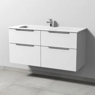 Sanipa 3way Keramik-Set Design Keramik-Waschtisch und Unterbau mit 4 Auszügen, Weiß-Soft UM48243