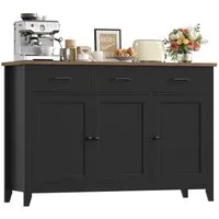 HOMECHO Sideboard, 120 cm Küchenschrank mit verstellbarem Regal, 3 Schubladen