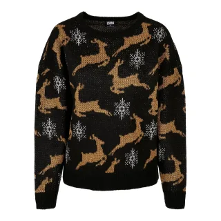 Urban Classics - Pullover für Damen - weihnachtliches Design (Schwarz/Gold)