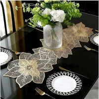 FOUORTUNATE-BEE Tischläufer Tischläufer mit Pfingstrosen für Hochzeit, Dinner und Feier, Eleganter Tischläufer mit Pfingstrosen für festliche Anlässe