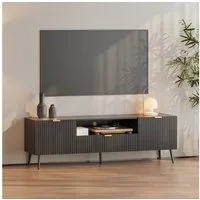 en.casa TV-Schrank »Nand« mit Schublade und 2 Türen geriffelt 160x40x51 cm Schwarz