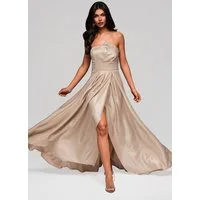 OMBRE Abendkleid Trägerloses Satinkleid mit hohem Schlitz
