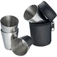 Macma Flachmann Set mit 4 Schnaps-Pinchen aus Edelstahl in einem praktischen Etui aus