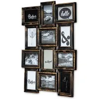 Levandeo® Bilderrahmen Collage, Bilderrahmen Schwarz Kupfer 12 Fotos 10x15cm Barock Fotorahmen