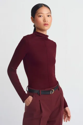 Rippstrick-Turtleneck Langarmbluse