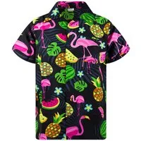 King Kameha Hawaiihemd "Flamingo Melone" Funky Hawaiihemd Herren Kurzarm Fronttasche Stylish