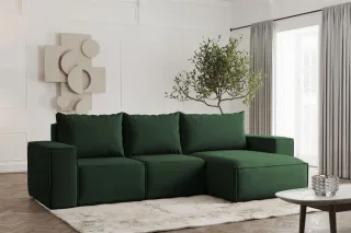 Ecksofa Designersofa ESTELLE in Stoff Opera Velvet Dunkelgrün Ottomane Rechts