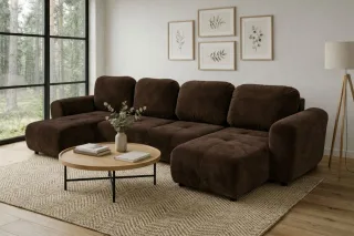 Wohnlandschaft mit Schlaffunktion BRUSK Sofa in Stoff Kronos Dunkelbraun