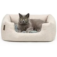 lionto Katzenliege, Katzenbett mit tiefem Einstieg & rutschfestem Boden, 60x50 cm beige, Textil, Stilvolles Kuschelkörbchen mit Wendekissen