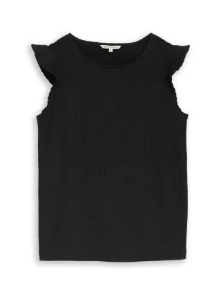 Denim Tom Tailor - Loose Fit Crinkle Top mit Volants deep black - Gr. - M
