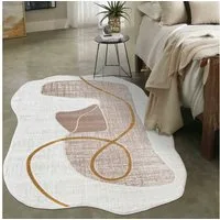 Mazovia Designteppich Modern Unregelmäßig Teppich Weich Teppich für Wohnzimmer Beige Creme, 80 x 150 cm, Fußbodenheizung