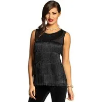 Boland Kostüm Flapper Top schwarz, Ärmelloses Oberteil im Stile eines Fransenkleids