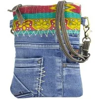 Sunsa Umhängetasche Damen kleine Schultertasche Tasche aus Recycling Jeans & used Sari, Aus recycelten Materialien