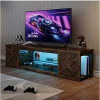 Patbrela TV-Schrank Landhausstil mit RGB-LED verstellbarem Einlegeboden & offenem Stauraum