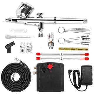 WZ100 Airbrush Compressor Kit 10L/Min 40dB Dual-Action 0.3mm 7CC Auto Start 15 PSI Stop 25 PSI 220-240V/50Hz 1/8 BSP 0.2