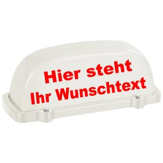 Dachaufsetzer Weiss | Wunschtext individuell | optional Symbol | unbeleuchtet ohne Symbol ohne Symbolfarbe schwarz