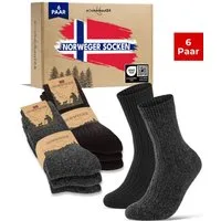 sockenkauf24 Norwegersocken Wintersocken warme Wollsocken Damen & Herren (Schwarz/Anthrazit, 6-Paar, 43-46) gepolsterte Frotteesohle - 20100
