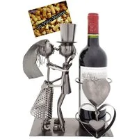 BRUBAKER Weinflaschenhalter Hochzeitspaar Flaschenhalter, (inklusive Grußkarte), Metall Skulptur, Wein Geschenk Hochzeit, Weinhalter