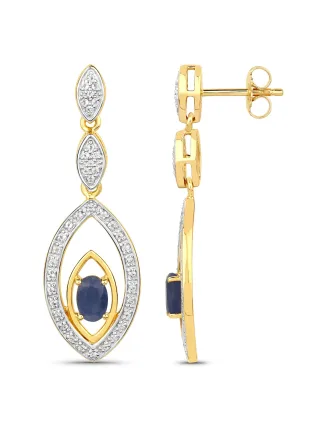 Vira Jewels Ohrringe Silber 925 zweifarbig 40mm lang mit 2x Saphir und 80x Weiß-Topas