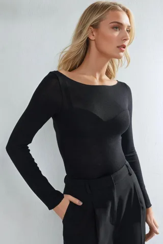 Boot-Neck Cashmere-Mischung Ultraleichte Bluse