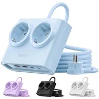 ORICO Steckdose 25W GaN Mehrfachsteckdose 6-in-1 Steckdosenleiste,2AC+4USB (2USB-CPD), flacher 1,3 cm Stecke, 1-St., 1,6 m Kabel, 2500 W., für Haushalt & Büro